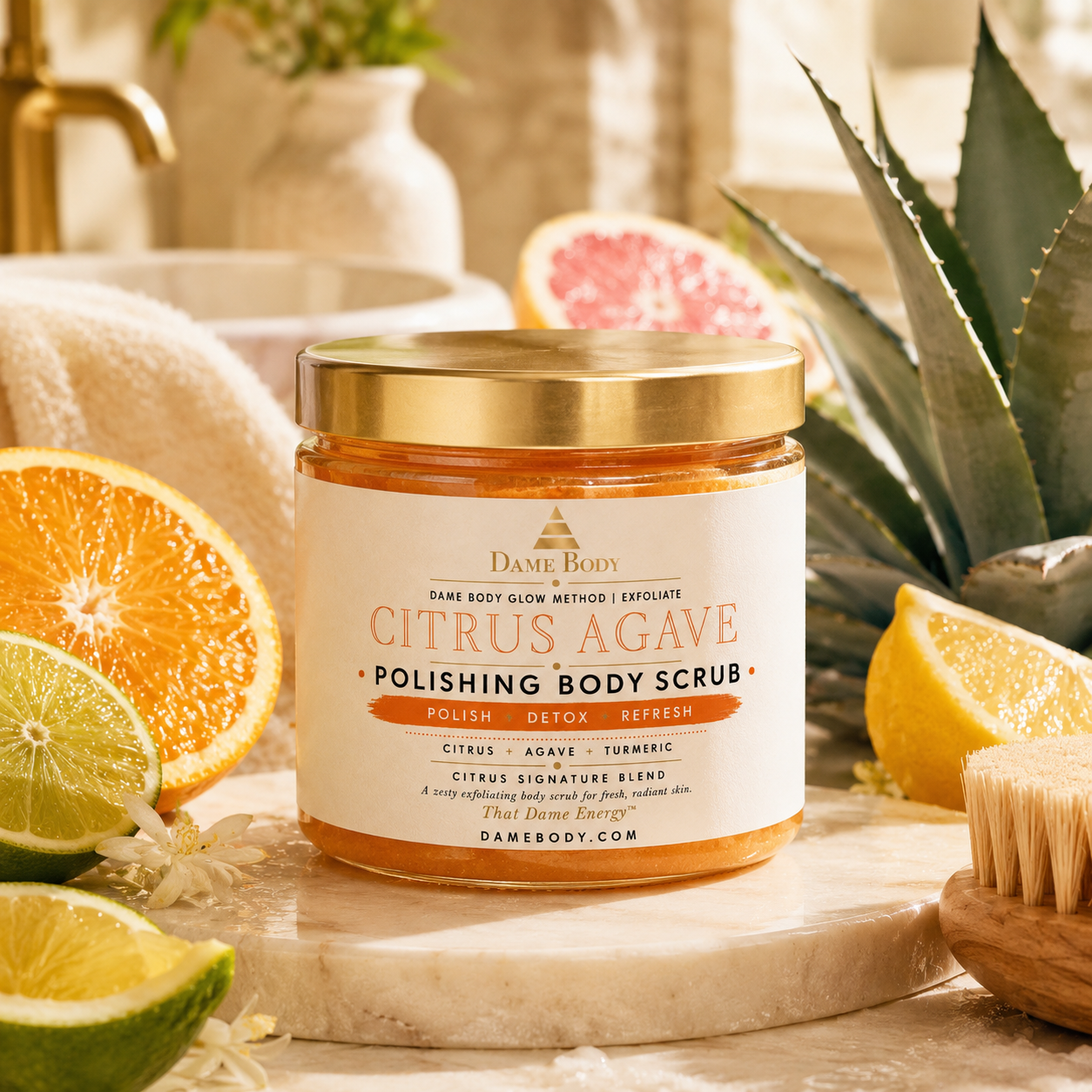 Synergy Citrus Agave Dame Body full-body exfoliating scrub for rough dull and buildup-prone skin