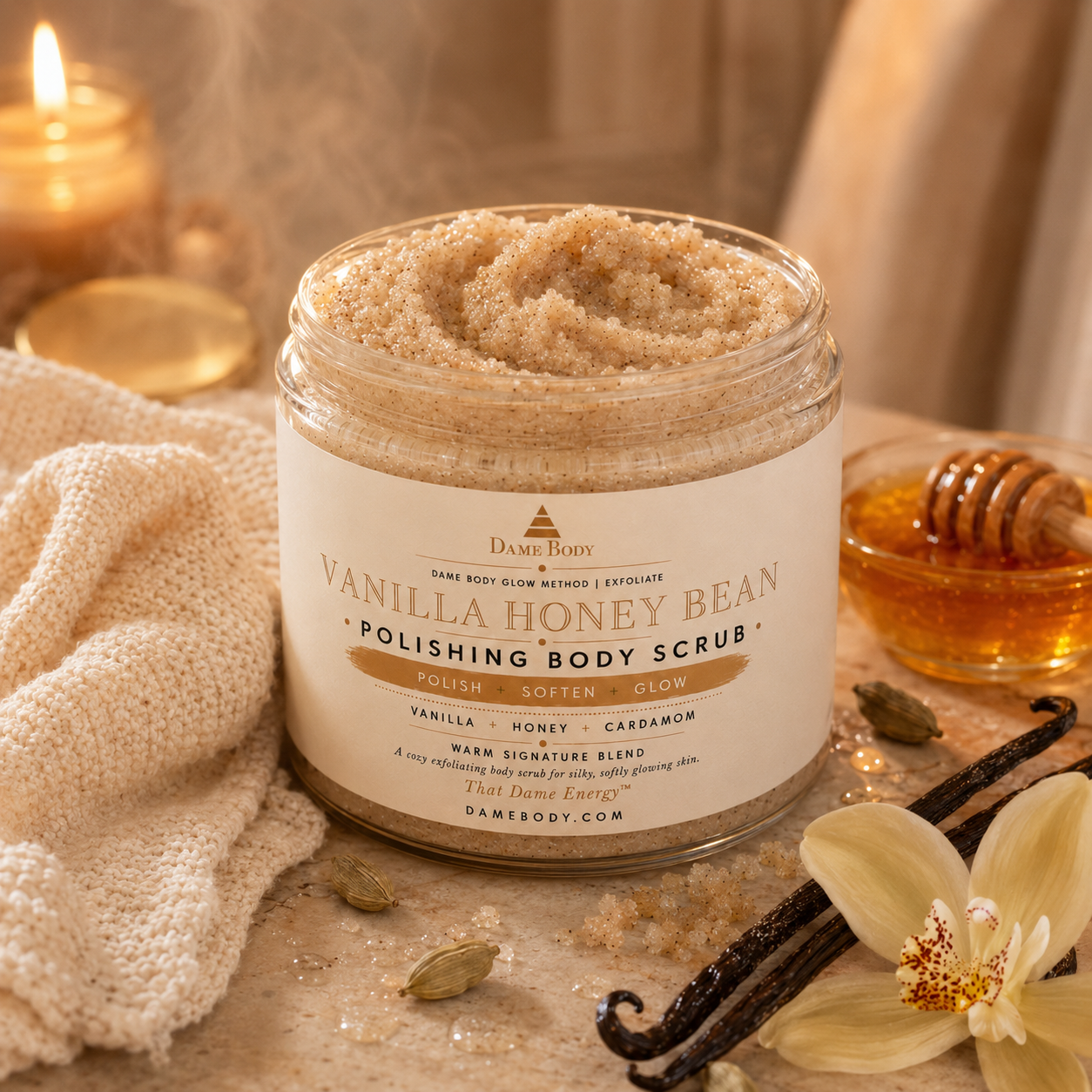 Dame Body Vanilla Honey Bean Body Scrub, product photograph 2