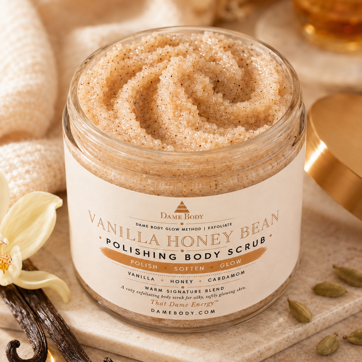Dame Body Vanilla Honey Bean Body Scrub, product photograph 1