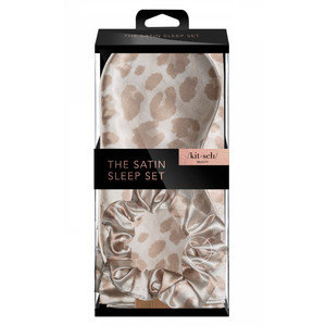 KITSCH Sleep Set are your newest nighttime necessity. Their satin construction won't crimp or agitate our strands while you sleep, allowing you to wake up frizz free and ready to take on the day! Banish breakage and conquer creases with these chic day to night no-brainers. Each package includes 1 standard size pillowcase (26"x20"), 1 eye mask, and 1 scrunchie.