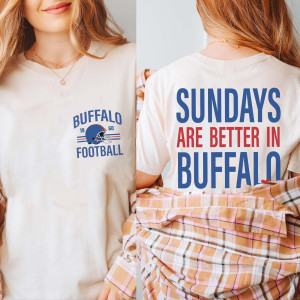 Show off your love for Buffalo football with our Sundays Are Better In Buffalo Bella Graphic Tee! ? Featuring a front pocket design and a bold back print that makes this tee perfect for game day.

Crafted from soft, premium Bella fabric, it offers all-day comfort whether you're cheering from the stands or enjoying the game from home. The relaxed fit makes it a go-to for casual wear, while the fun design shows off your team pride.

Get ready to support your team in style with this must-have Buffalo football tee!

Design is Printed Direct to Garment.
