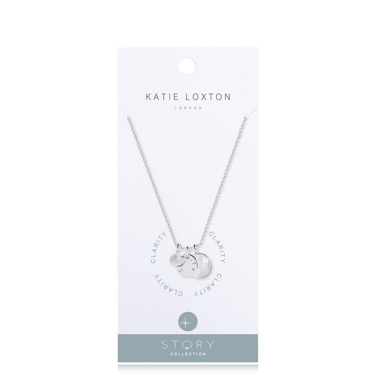 Beautiful Silver Necklace with charms and large clear stone to represent Clarity.