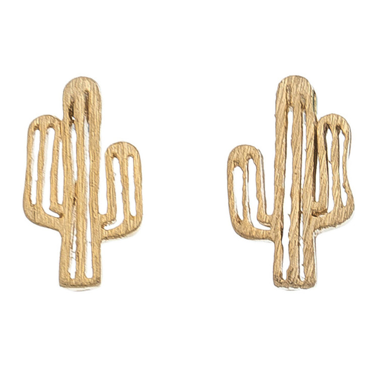 Nickel Free Gold Cactus Stud Earrings