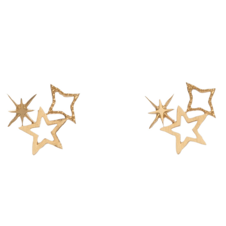 Nickel Free Gold Star Cluster Earrings