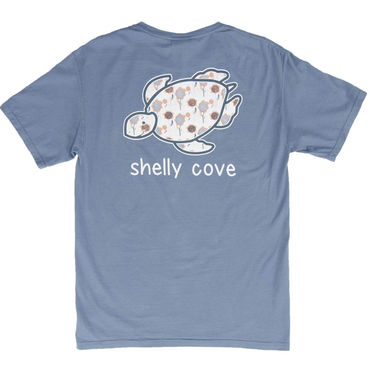 Feel comfortable in your Shelly Cove…
Comfort Colors garment dyed short sleeve in saltwater
5 color turtle design
Garment washed for softness
Left chest print with Shelly Turtle
Preshrunk 6.1oz 100% ringspun cotton
Unisex sizing
Printed in America

*Portion of each sale goes directly to seaturtlehospital.org*

We recommend hand washing in cold water with mild soap.  Never use stain removers on garment washed items. Line drying recommended.