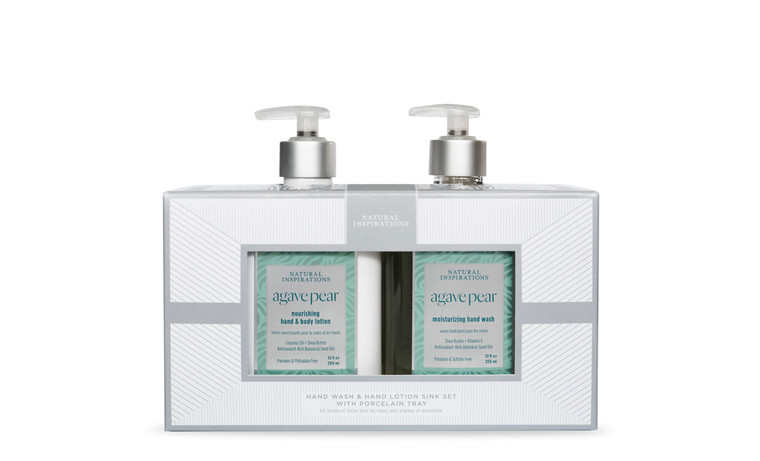 Agave Pear Hand Wash & Hand Lotion Sink Set with Porcelain Tray