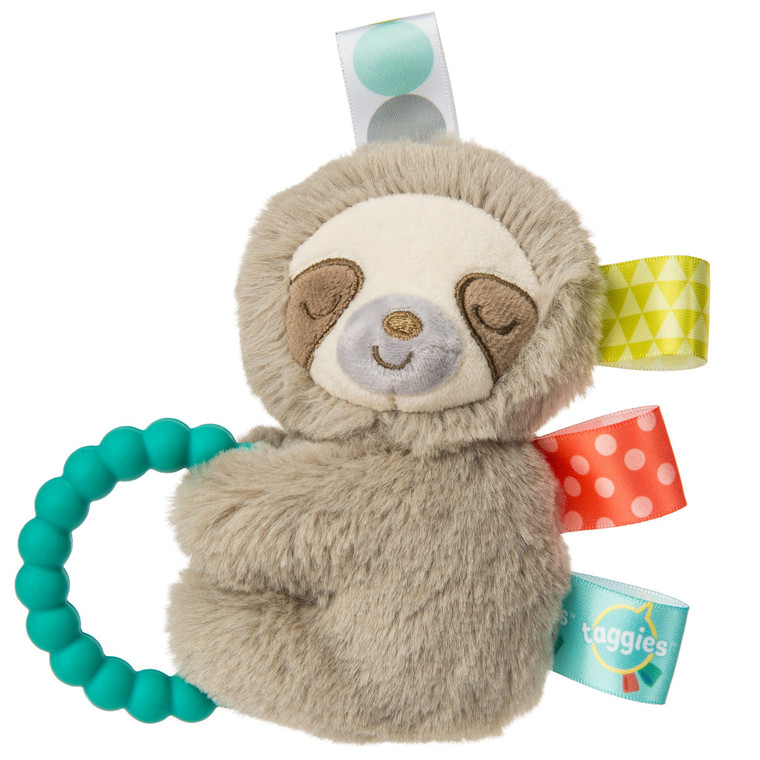 Finalist for the 2019 Progressive Preschool Awards in the ‘Best Infant Development’ category

5″ Begin each day with a long, slow hug. In the Baby market, sloths are hot! Molasses is our “cute” version of a realistic sloth. Molasses Sloth is a truly gender neutral buddy. Naturally neutral color palette. Sloth is incredibly soft, with a captivating face, and tags all over. Rattle on the inside and a silicone teether on the outside make this sleepy sloth both stimulating and soothing. Taggies looped ribbons adorn this gender neutral cutie. Machine wash, air dry.

– 5″
– Perfect size and shape for little hands to shake
– Neutral tan plush
– Embroidered sleepy eyes and lots of ribbons
– Rattle inside
– Silicone teether ring
– Machine wash, air dry
