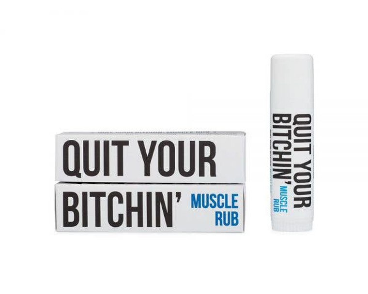 This Woman Owned Business encourages you to BE COURAGEOUS, and Speak Up. Your purchase helps support survivors of domestic abuse and sexual assault prevention programs.

QUIT YOUR BITCHIN’ MUSCLE RUB: Made with Organic Ingredients, Contains Aromatherapy Grade Essential Oils, Non GMO, Palm Oil Free, Petroleum Free, Cruelty Free Product, Made in the USA, Net Wt. .56oz (17g)
Made in United States of America