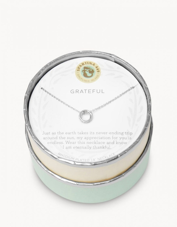 GRATEFUL: Just as the earth takes its never-ending trip around the sun, my appreciation for you is endless. Wear this necklace and know I am eternally thankful. Brilliant rhodium plating on our dainty Sea La Vie icons make for an extra special gift loaded with good intentions.

At Spartina, we are often inspired by wandering the rustic shores of Daufuskie Island, South Carolina. It reminds us to live simply, to focus purely on the things that matter most. That means listening to your heart, following your dreams and finding yourself. We hope that wearing these delicate mementos will remind you to live simply, too...

Our Sea La Vie Collection is perfect as an extra special gift, loaded with good intentions. Our necklaces are packaged inside a beautiful gift box with corresponding sentiment.

 
DETAILS

Rhodium Plated

Lobster closure
18-in. chain with 3-in. extensions