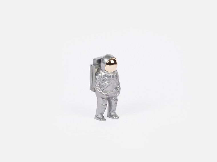 Aluminium alloy bottle opener shaped as an astronaut.