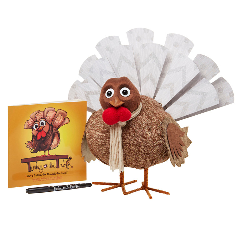 Start your own tradition of thankfulness with this adorable Turkey on the table, where you write what you are grateful for on the feathers! 

Turkey on the Table® includes an adorable knit turkey, 13 double-sided, customizable feathers with marker, and a heartwarming book. Your purchase also provides 10 meals for people in need through our partnership with Feeding America!




About Turkey on the Table

As moms of young children, we had a vision and wanted to teach our children a sense of gratitude. Our goal was to turn "thankfulness" into an activity, focusing on the things they have, and not the things they don't. Not only is gratitude a learned behavior, but research also shows that it is linked to happiness. A thankful heart is a happy heart! We hope that this new family tradition helps your family focus on all the good things in your life, and while doing so you are helping others too! We feel strongly that everyone deserves food on their table, no matter what their circumstances; and with your help, we believe we can put Turkey on the Table® for everyone! Our commitment to THANKS and GIVING is to help spread happiness to your family, and to someone in need by providing meals for each product sold. In Gratitude, April & Kerry