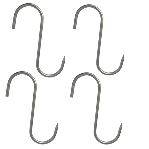 Cutlery Mania Heavy Duty S Hooks for Meat Hanging, Stainless Steel, Pack of 4 (8 Inch, 8mm)