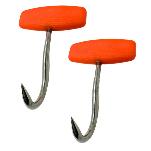 Stainless Steel Meat Hook (2-Pack) Orange Plastic Handle, T Shaped
