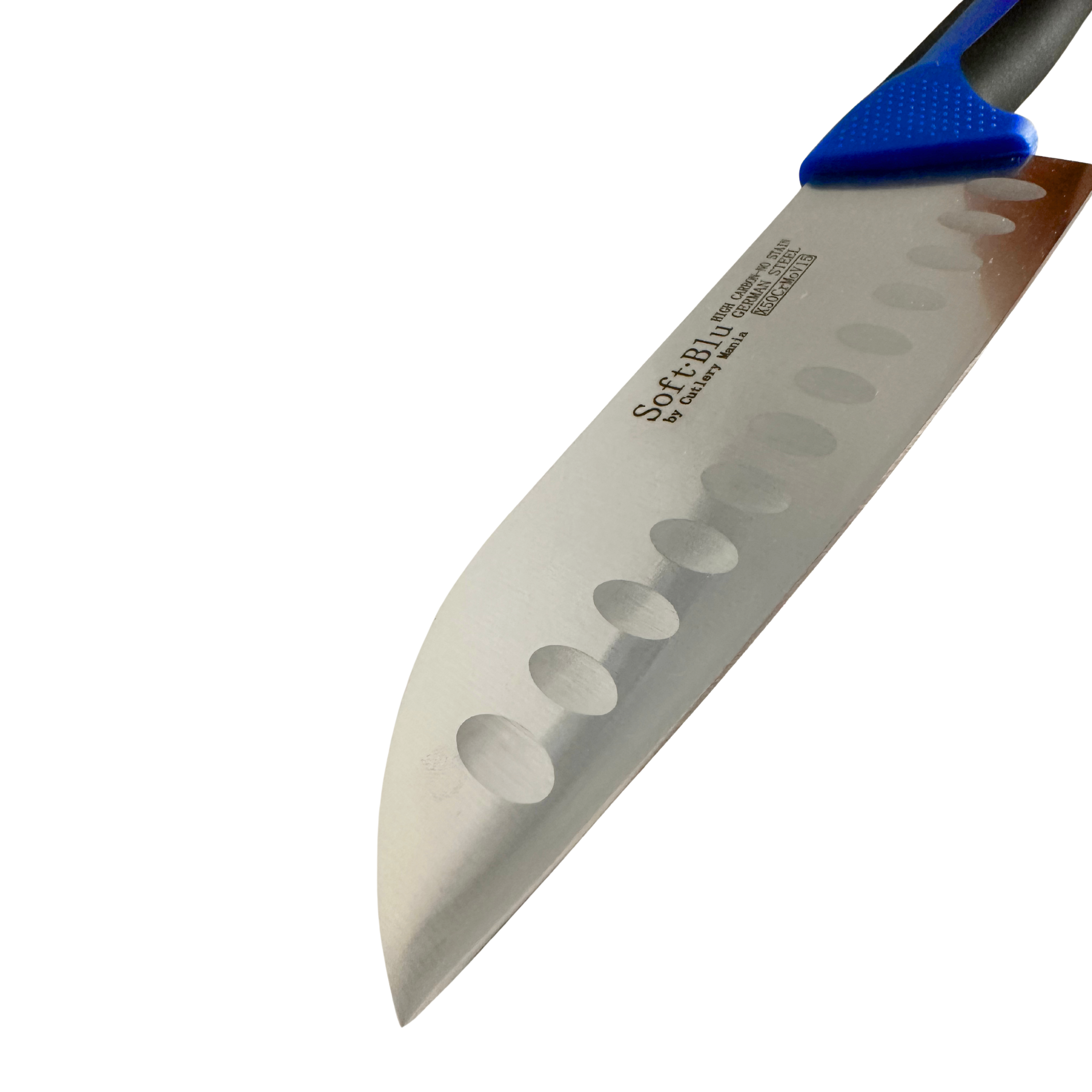 CutleryMania 7 inch Santoku knife with hollow edge for slicing, chopping, and mincing