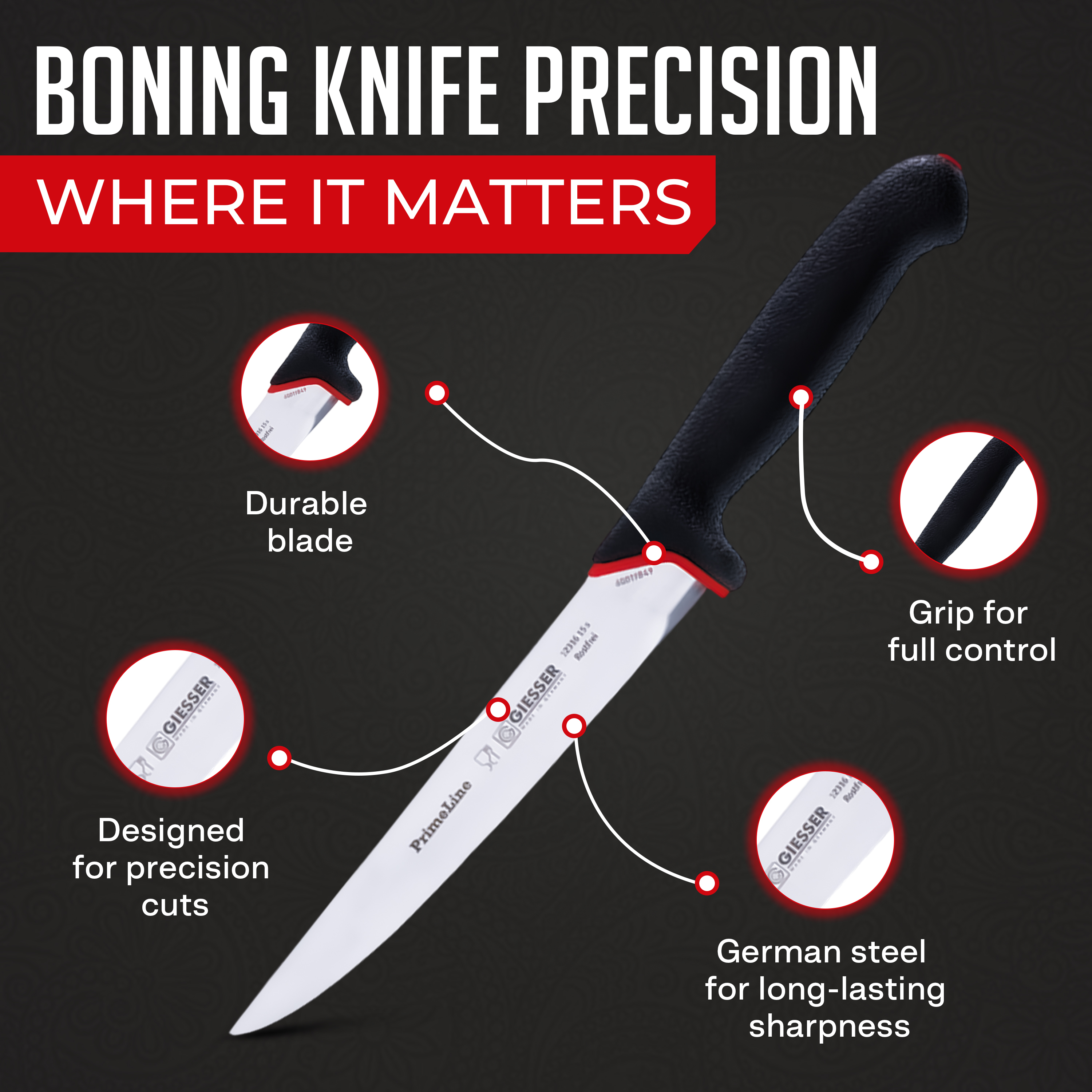CutleryMania professional boning knife for precision meat deboning in butcher shops and commercial kitchens
