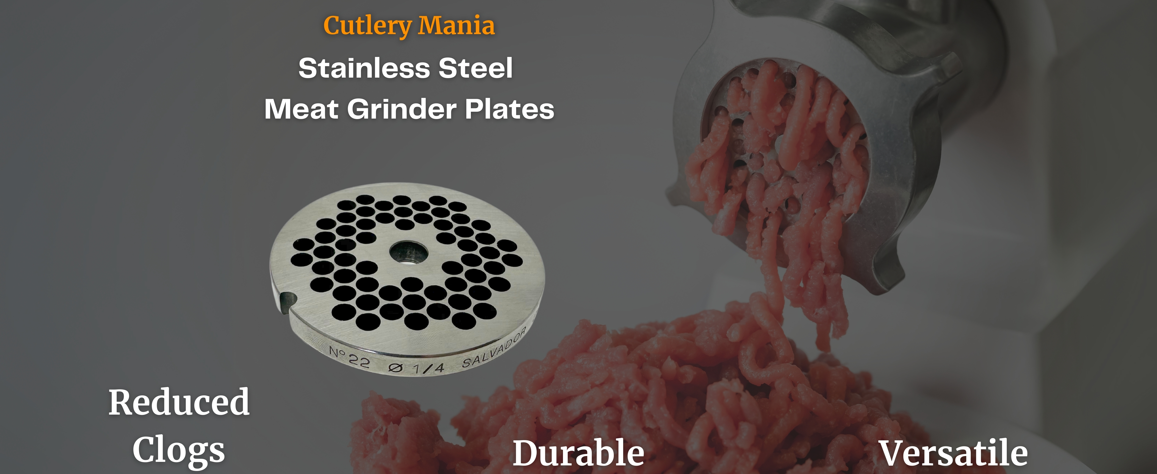 CutleryMania stainless steel meat grinder plates in multiple hole sizes for commercial grinders