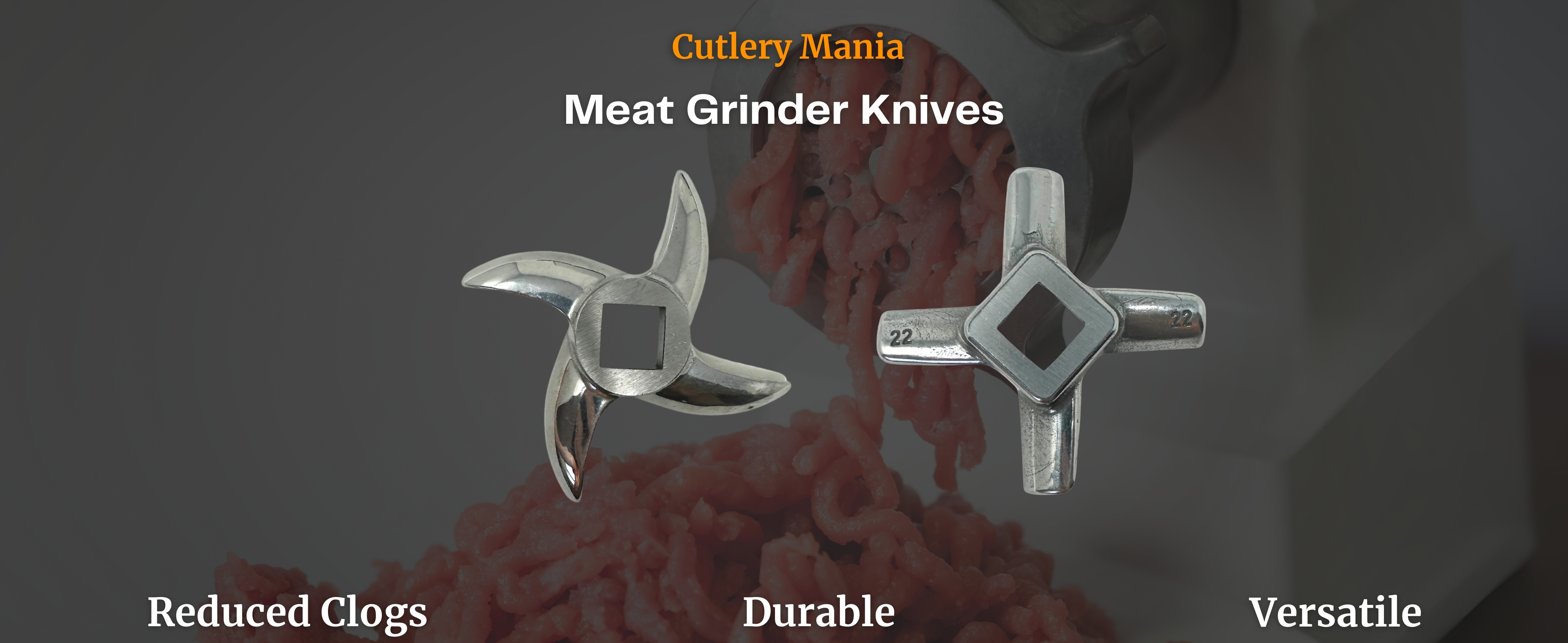 CutleryMania stainless steel and carbon steel meat grinder knives for commercial grinders