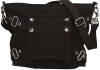 Black Stone Washed Ladies Biker Shoulder Bag Womens Gothic Style Heavyweight Cotton Canvas Girls Purse Goth Shoulder Bag