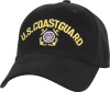 Black US Coast Guard Shield & Anchor Logo Adjustable Baseball Hat Cap