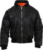 Black Hooded MA-1 Flight Jacket Reversible Orange Air Force Bomber Coat w/ Hood