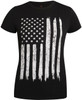 Womens Black Distressed US Flag Long T-Shirt with Reverse US Flag Sleeve