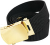 Black Nylon Tactical Web Belt w/ Gold Buckle 54"