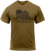 Mens Coyote Brown 'MURICA Waving US Flag American Pride Athletic Muscle T-Shirt
