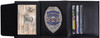 Black Leather Tri Fold Badge ID Credit Card Holder Wallet