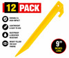 12 Pack 9 Inch Yellow Plastic Tent Stakes Heavy Duty Camping Ground Pegs