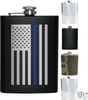Steel Flask Gift Set 8 oz Silver Hip Waist Solid Army Camo Thin Blue Line Chrome