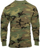 Camo Long Sleeve T-Shirt Washed Vintage Look Tactical Woodland Camouflage