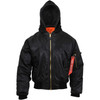 Hooded MA-1 Flight Jacket & Streamer Black / Orange Bomber Coat Air Force