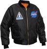 Black NASA Meatball MA1 Flight Jacket Space Shuttle Patches Bomber Coat