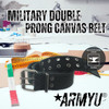 ARMYU Military Double Prong Canvas Belt, Heavy Duty Thick Cotton Army Pistol Grommet Two Hole 1.75"