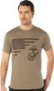 Coyote Brown USMC Eagle, Globe & Anchor US Flag T-Shirt Moisture Wicking Poly Tee