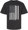 USA Distressed White Line Flag Short Sleeve Crewneck Black T-Shirt for Kids