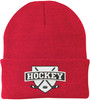 Hockey Embroidered Beanie | Winter Knit Skull Cap with Hockey Graphic | Warm Cuffed Hat for Men & Women