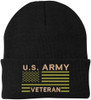 US Army Veteran USA Flag Embroidered Beanie Hat | Warm Knit USA Military Vet Acrylic Watch Cap