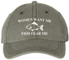Women Want Me Fish Fear Me Embroidered Baseball Cap Funny Fishing Meme Angler Dad Hat