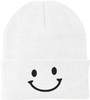 Smiley Face Outline Embroidered Beanie | Cute Knit Winter Hat | Unisex Warm Cuff Skull Cap for Men & Women