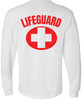 Lifeguard + White Cross Long Sleeve T-Shirt | Double Side Print Water Safety Rescue Watch Beach Pool Patrol Tee