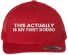 This Actually Is My First Rodeo Embroidered Trucker Hat Funny Cowboy Rodeo Mesh Back Cap