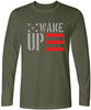 Wake Up Printed Long Sleeve T-Shirt Patriotic American Flag Silver And Red Graphic 100% Cotton Tee