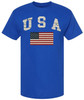 USA Text with US Red White Blue Flag T-Shirt | US Patriotic Distressed Print Tee | 100% Cotton Crewneck