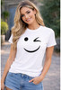 Winking Smiley Face Printed T-Shirt Funny Cute Wink Smiley Graphic 100% Cotton Crewneck Tee