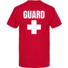Red GUARD T-Shirt - White Cross Lifeguard Tee, Double-Sided Print, Cotton Crewneck for Men & Women