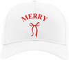 Merry Embroidered Two Tone Baseball Cap with Bow | Festive Christmas Holiday Adjustable Polycotton Unisex Hat