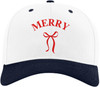 Merry Embroidered Two Tone Baseball Cap with Bow | Festive Christmas Holiday Adjustable Polycotton Unisex Hat