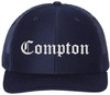 Compton Old English Embroidered Trucker Hat | Classic Deluxe Snapback Mesh Snapback Cap