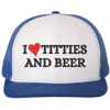 I Heart Titties & Beer Embroidered Trucker Cap Funny Love Boobs and Drinking Mesh & Snap Back Hat